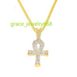 Pendentif clé égyptien Ankh avec collier hip hop en diamant pour hommes et femmes