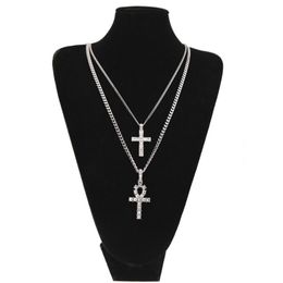 Ensemble de colliers avec pendentif croix égyptienne Ankh, strass en cristal, clé de la vie, colliers croisés égyptiens, bijoux Hip Hop, Set236w