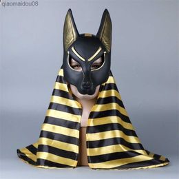 Égyptien Anubis Cosplay masque facial tête de loup al animal mascarade accessoires fête Halloween déguisement balle L230704