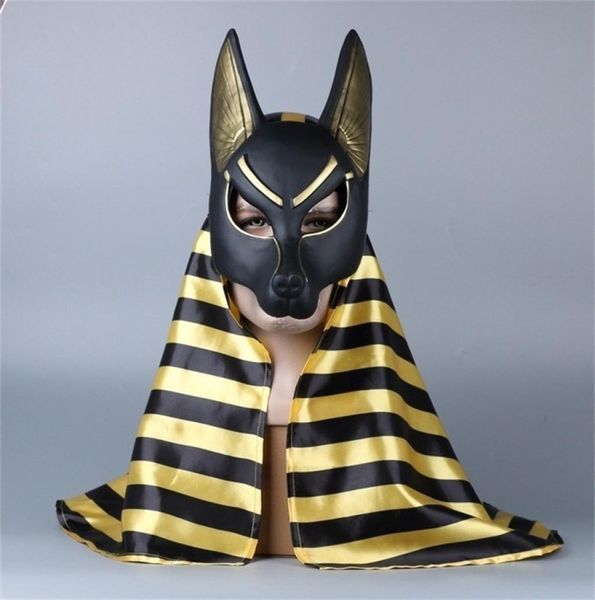 Máscara facial de Cosplay de Anubis egipcio, cabeza de lobo, chacal, accesorios de mascarada de animales, fiesta de disfraces de Halloween, baile 2208127901854