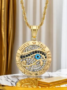Egyptische oog van Horus ketting hanger ketting voor mannen vrouwen 14k geel goud ronde hiphop oude Egypte sieraden