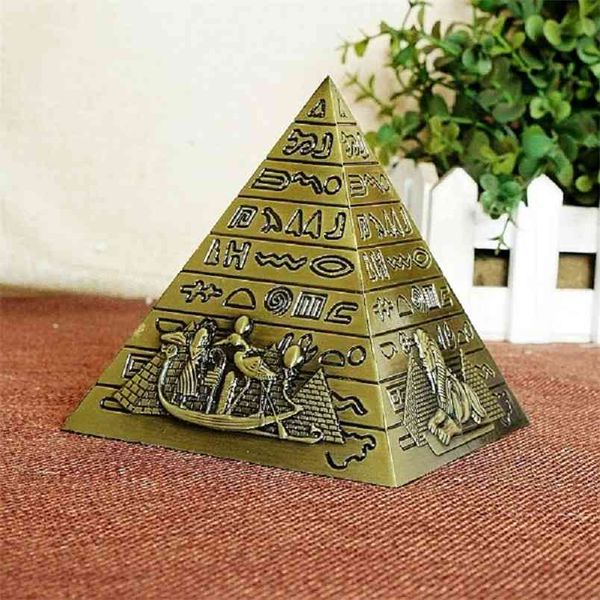 Égyptien Métal Pharaon Khufu Pyramides Figurine Pyramide Bâtiment Statue Miniatures Home Office Bureau Décor Cadeau Souvenir 210910