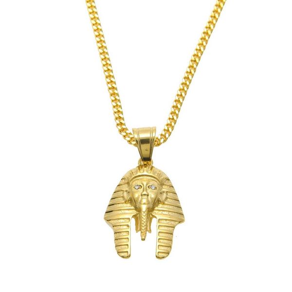 Pendentif pharaon égyptien Cléopâtre, bijoux égyptiens anciens, collier Hip Hop, chaîne à maillons, plaqué or pur 24 carats, Necklace283u