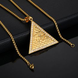 Collier pendentif pyramide égyptien oeil d'horus pour homme, couleur dorée, amulette en or jaune 14 carats, bijoux égyptiens, cadeau