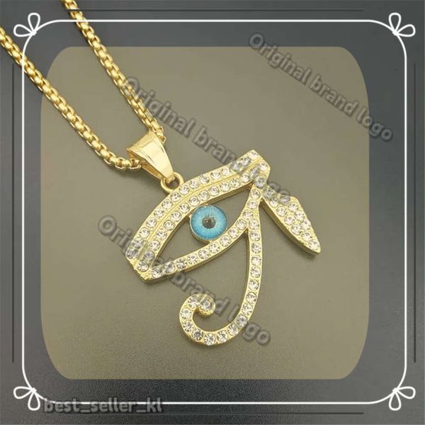 Égyptien The Eye of Horus Pendant Designer Collier pour femmes / hommes 14k Yellow Eye Eyes Collier Iced Out Bling Hip Hop Egypte Jewelry 740