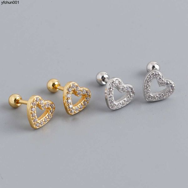EH1330 Japón y Corea del Sur Simple Love Arbone Torny Pendientes S925 Silver Gold Diamond en forma de corazón Bead retorcido