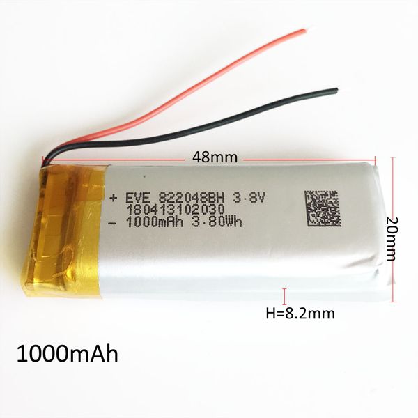 EHAO 822048 3.7 V 1000 mAh Lithium polymère LiPo batterie Rechargeable cellules Li pour Mp3 GPS PSP poche e-books bluetooth enregistreur stylo DVD