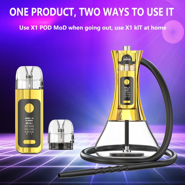 EHUKA Nouveau dispositif de vape à double usage arabe Shisha E Cigarette 60w Kit narguilé électronique POD remplaçable Vapes rechargeable vaper LED Mode lumières 4 couleurs Big Vapor Pen