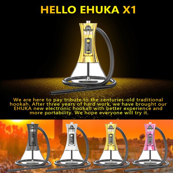 EHUKA cigarrillo electrónico de doble uso original Shisha árabe E hookah X1 60w kit narguile electrónico POD reemplazable vape desechable Modo de luz LED pantalla pluma de vapor recargable