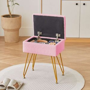 EI Tabouret Ottoman de Rangement rectangulaire, Repose-Pieds, Chaise en Fausse Fourrure Douce, Petite Table Basse d'appoint, Chaise de vanité pour Chambre à Coucher, Salle de Bain (Rose)