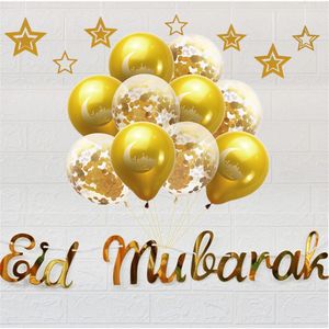 Eid Balloons et Eid Mubarak Lettre suspendue drapeau Ramadan Décorations Eid Mubarak Sequin Set pour le mariage à domicile # W0
