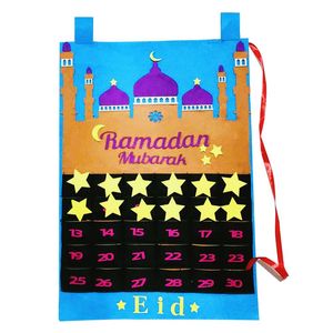 Calendario Eid Ramadán Calendario de cuenta regresiva con 30 estrellas reutilizables para niños Suministros de decoración para fiestas musulmanas