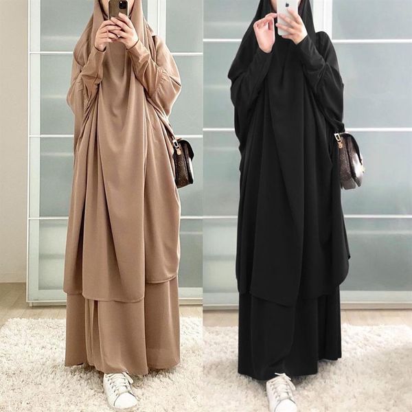 Eid à capuche femmes musulmanes Hijab robe prière vêtement Jilbab Abaya longue Khimar Ramadan robe Abayas jupe ensembles vêtements islamiques Niqab247O