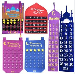 Eid Mubarak DIY Vilt Ramadan Kalender met Zak voor Kinderen Geschenken Countdown Moslim Balram Party Decor Supplies 240219