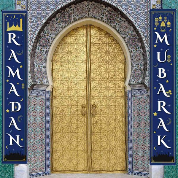 Eid Mubarak Puerta Porche Banner Colgante Guirnalda Bandera Musulmana Islámica EID Ramadan Kareem Festive Home Decor242Y