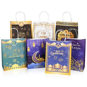 Eid Mubarak Kraft Paper Gift Bags Muslim Islamitisch Festival Party Cookie Candy Packaging Box Ramadan Kareem zijn voorkeur voor benodigdheden