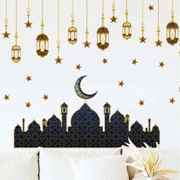 Eid Mubarak-pegatinas de pared de fondo, decoración de Ramadán Kareem para el hogar, pegatina de ventana, calcomanía, fiesta musulmana islámica, regalo Alfitr 240312