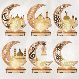 Eid Mubarak houten decoratie islamitische moslimpartij thuis ornament met lichten Ramadan Kareem geschenken