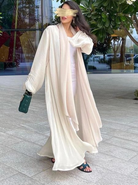 Eid Silky Abayas for Women Muslim Jalabiya Ramadan Robe Robe Robe Button Sleeve Caftan Party Robes Vestido Largo Cardigan 240326