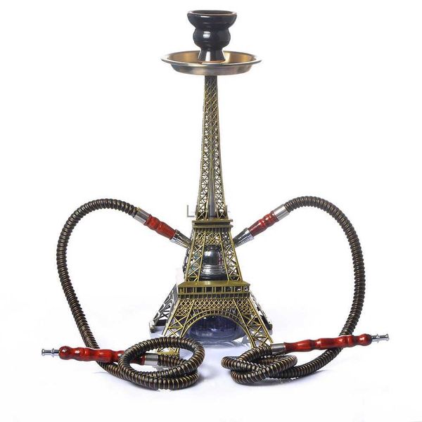 Tour Eiffel Narguilé Bouilloire Arabian Shisha Pipe À Eau À Double Baril Portable Accessoires Pour Fumer Ameublement Décoration HKD230809