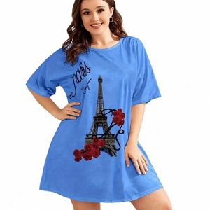 Torre Eiffel/Estatua de la Libertad Impreso Camisón de mujer Tallas grandes Dr. Leche Material de seda Tela elástica Falda para el hogar q0x9 #