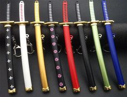 Acht kleuren Roronoa Zoro Sword Keychain Women Men Anime Knife Sabel Sabre Sneeuw Knoopketen Katana Katana One Piece 15 cm Q053 Y0901509532