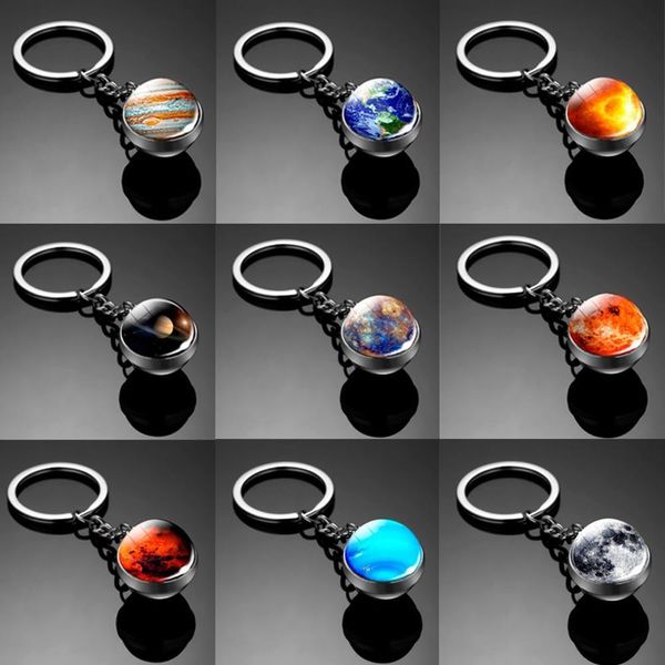 Huit planètes galaxie pendentif porte-clés nébuleuse Double face boule de verre porte-clés pour hommes femmes