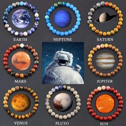 Ocho planetas Bead Bracelet Mujeres Mujeres de piedra natural universo solar Syetem Earth Moon Neptuno Planeta Joyería hecha a mano 240402