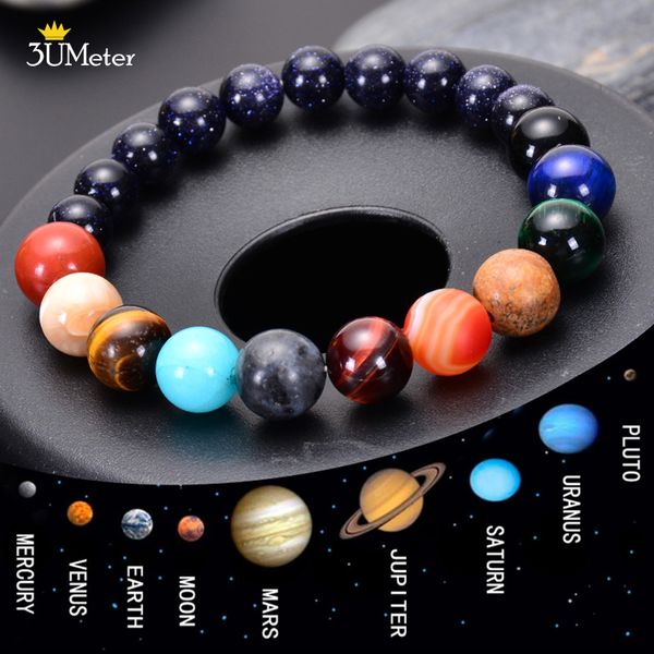 Pulsera de cuentas con cuentas de ocho planetas, cuentas de piedra natural, pulsera de chakras, yoga, universo, galaxia, sistema solar, pulseras para hombres y mujeres, regalos