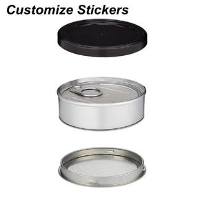 Latas autoselladas de octava onza (3,5 g) 73 * 23 mm Cali pressitin atún Lata Candry Herb Tapa transparente despegable Cubierta negra A prueba de olores Personalizar pegatinas