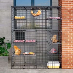 Eiiel DIY-behuizing Buitenkooi Kattenhuis 6 springplatforms voor spelen Catio met grote ingang Gemakkelijk schoon te maken