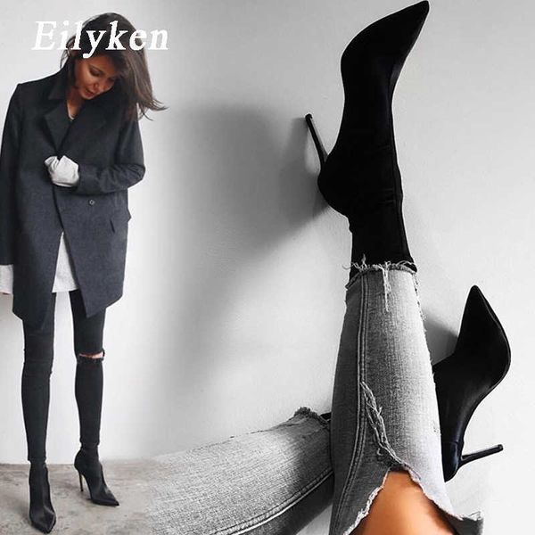 Eilyken 2021 nueva moda Otoño Invierno botas de tacón de aguja alto mujeres Sexy punta puntiaguda calcetín botines zapatos bombas Y0914