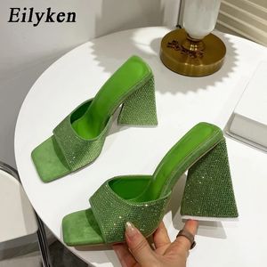 Eilyken 2022 été cristal Triangle épais talon pantoufles Sexy rue femme bout carré robe chaussures de fête taille 35-41 220224