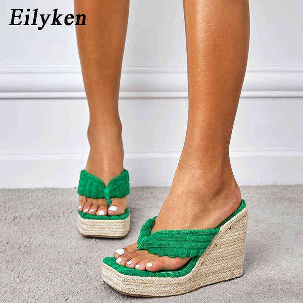 Eilyken, recién llegado, diseño de pana verde, cuñas de plataforma, tacones altos, zapatillas, mulas, zapatos, sandalias de mujer