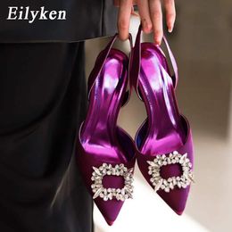 Eilyken nouveau Design d'automne soie femmes pompes cristal Style étrange talons hauts confortable fête mariage mariée chaussures