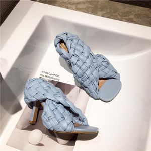 EILYkend Sexy Dunne Hoge Hakken Mode Dames Gladiator Sandalen Weave Open Teen Slip op Rome Slides Dames Jurk Schoenen Maat SETOIWQIOFG