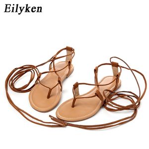 Eilyken été sandales romaines multiples sangles croisées haut genou haute bondage string nubuck femmes sandales tongs noir abricot 220516