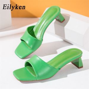 Eilyken, zapatillas de verano para mujer, toboganes, punta abierta, zapatos de tacón bajo, sandalias para mujer, ocio, playa, verde, blanco, chanclas, talla 41 42 Y1120