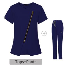 Eithexu - Conjunto de traje elástico de manga corta para enfermera de fábrica, pantalones y blusas de dos piezas para mujer