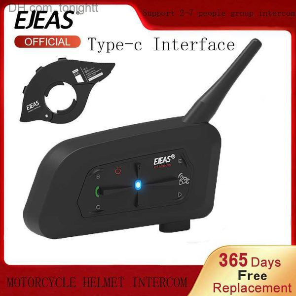 EJEAS 1pc V7 Intercomunicador para casco de motocicleta Bluetooth 5.1 Interfaz tipo c Moto Interphone con control remoto Q230830