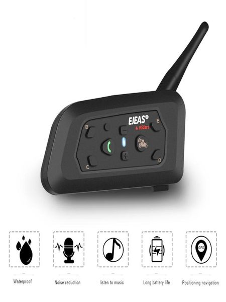 EJEAS V6 Pro Motorcycle Intercom Casco Wireless Bluetooth auriculares con kit de micrófono 6 Riders 1200m Música 850MAH Waterproof3125691