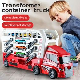 Coche de ingeniería de camión contenedor eyector con juguete para niños de 6 aleación, regalo de Acción de Gracias de Navidad 231220