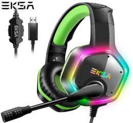 EKSA E1000 USB bekabelde gaming-hoofdtelefoon 71 Virtual Surround professionele gaming-headset met microfoon LED-licht voor pc Groen grijs6082515