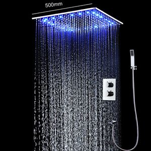 el salle de bain 20 pouces système de douche pluie puissance de l'eau LED lumières mitigeur thermostatique douchette set303C