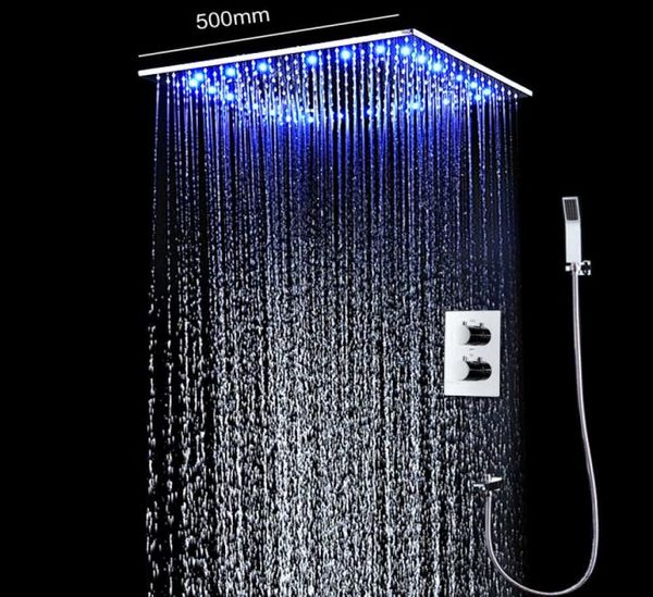 El Baño Sistema de ducha de lluvia de 20 pulgadas Luces LED alimentadas por agua Válvula mezcladora termostática set de ducha de mano 1468590