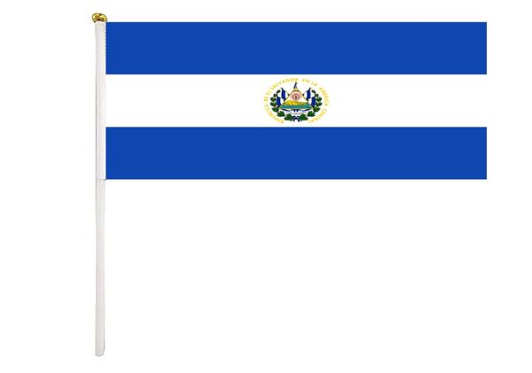 El Salvador Hand Waving Flag 14x21cm Premium Polyester Mini Bannière de drapeau de campagne avec plastique en plastique 2630194