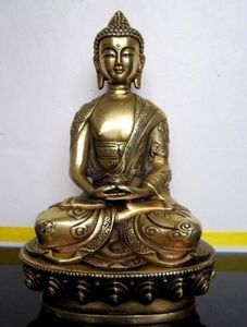 Elaborada escultura de estatua de Buda de latón tibetano chino Amitabha