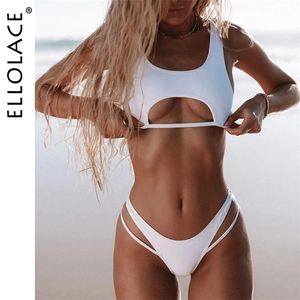 Elace Sexy Bikini Hollow Out Womens Swimsuit High Cut Micro Swimwear Stijlvol badpak Beach Outfits 2 stuks 220621