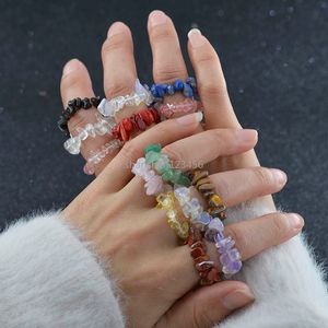 Élastique réglable irrégulier cristal rose Quartz Lapis pierre naturelle anneaux puces colorées pierre déclaration anneau perlé pour les femmes bijoux