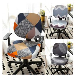 Housse de chaise d'ordinateur de fauteuil élastique housse de chaise de bureau en Spandex extensible housse de siège fendue à imprimé géométrique pour salon